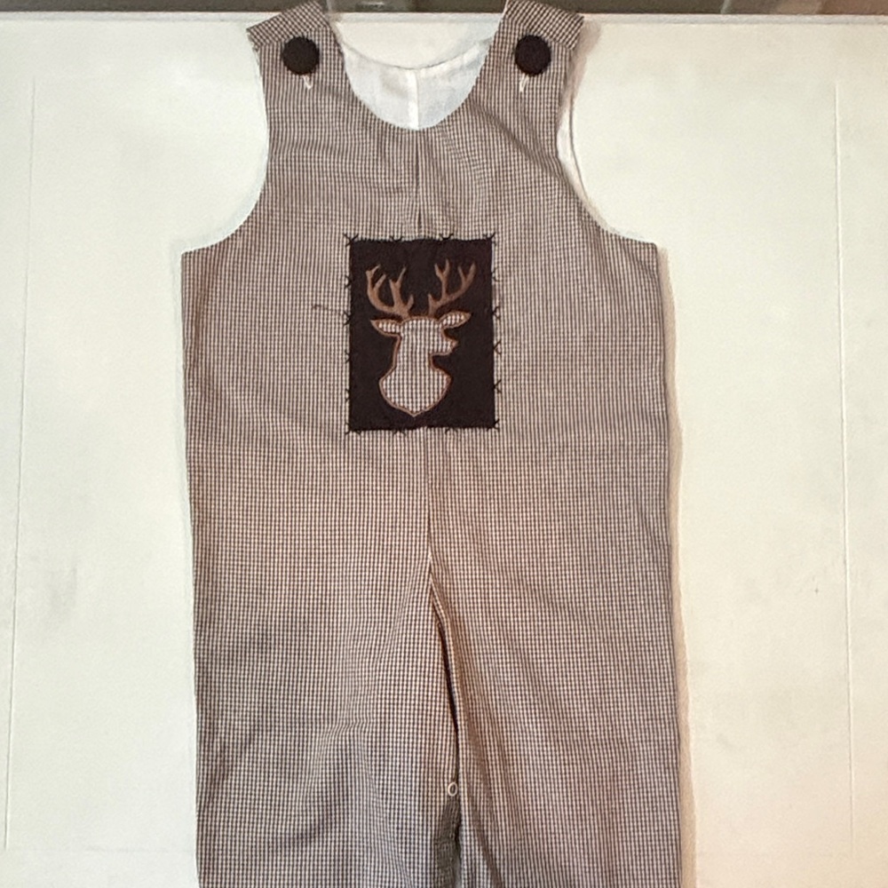 Kids Brown Checkered Overalls with Deer Design
